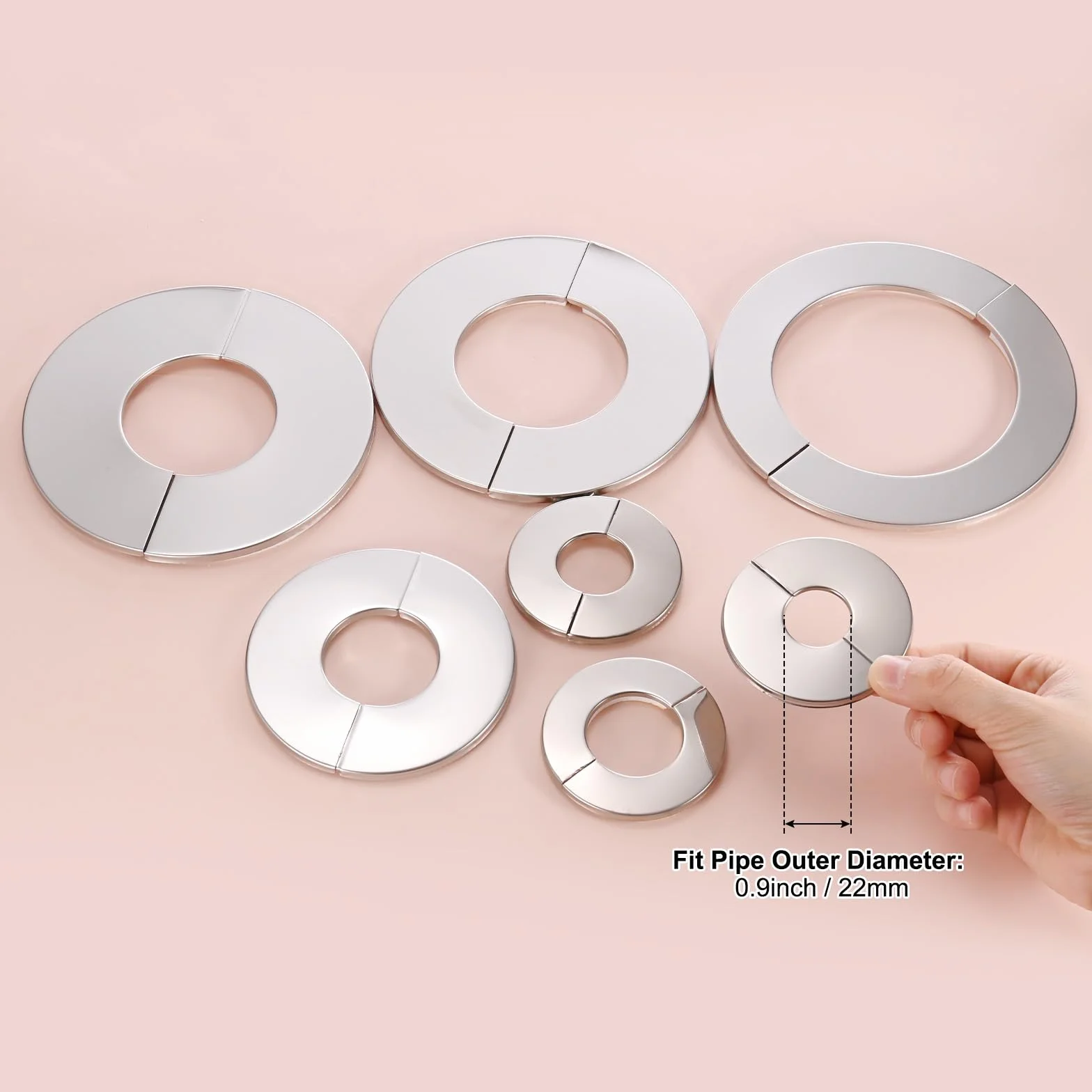 M METERXITY 4-Pack Flangia Divisa Da Parete, Per Tubo Con Diametro Esterno 0.9 Pollici/22mm 304 Acciaio Inossidabile Piastra Di Copertura Rotonda Autoadesiva Per Tubi Dell'Acqua/Rubinetto