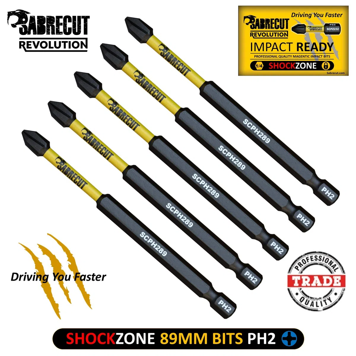 5 x SabreCut SCPH289_5 89 mm PH2 Set di punte per cacciavite a impatto magnetico Phillips Heavy Duty compatibile con Dewalt Milwaukee Bosch Makita e altro