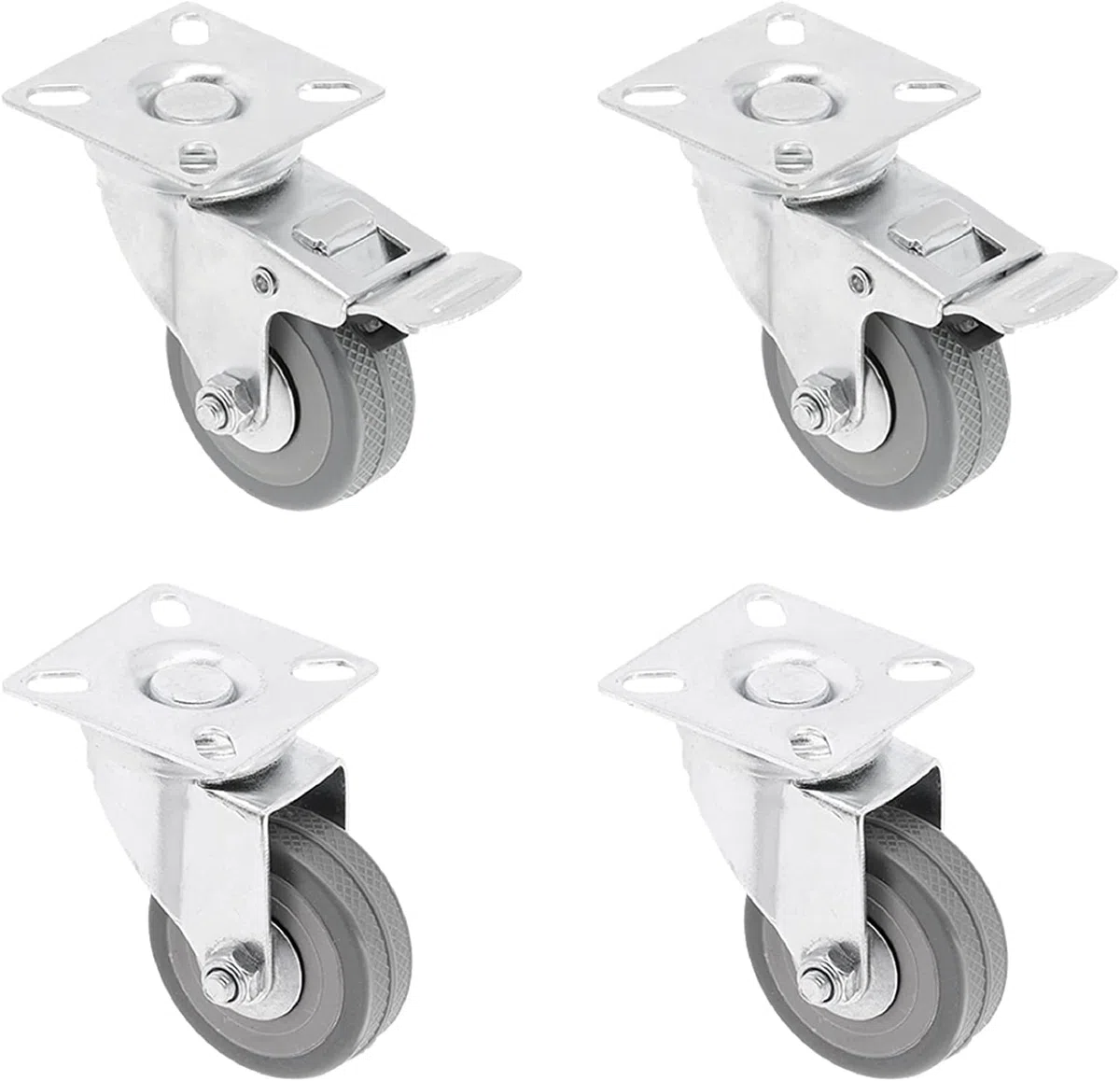 GTV - Set di 4 ruote girevoli per mobili Ø 75 mm, ruote mobili GREYROLL, grigio, 2 ruote con freno e 2 ruote senza freno, set KM-GREYROLL-75 mm