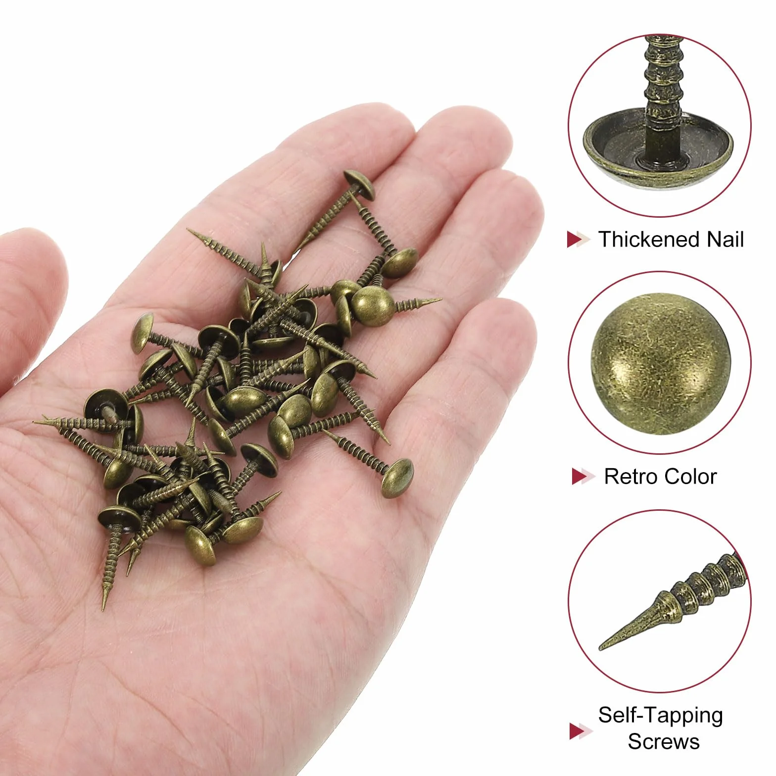 QUARKZMAN 50Pz Chiodi per Tappezzeria, 8x20mm Chiodi per Tappezzeria Chiodi per Mobili Testa Rotonda Chiodi Decorativi per Divani Letti Progetto Fai da Te, Bronzo