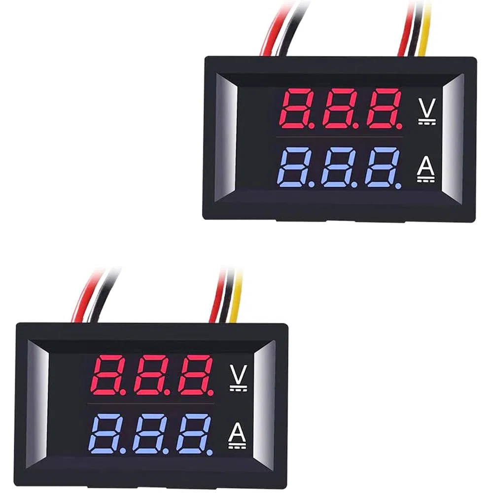 Greluma 2 Pz Amperometro voltmetro digitale da 0,28 pollici, tester di corrente e tensione DC 100V 10A, pannello di visualizzazione a doppio LED blu + rosso a 3 bit