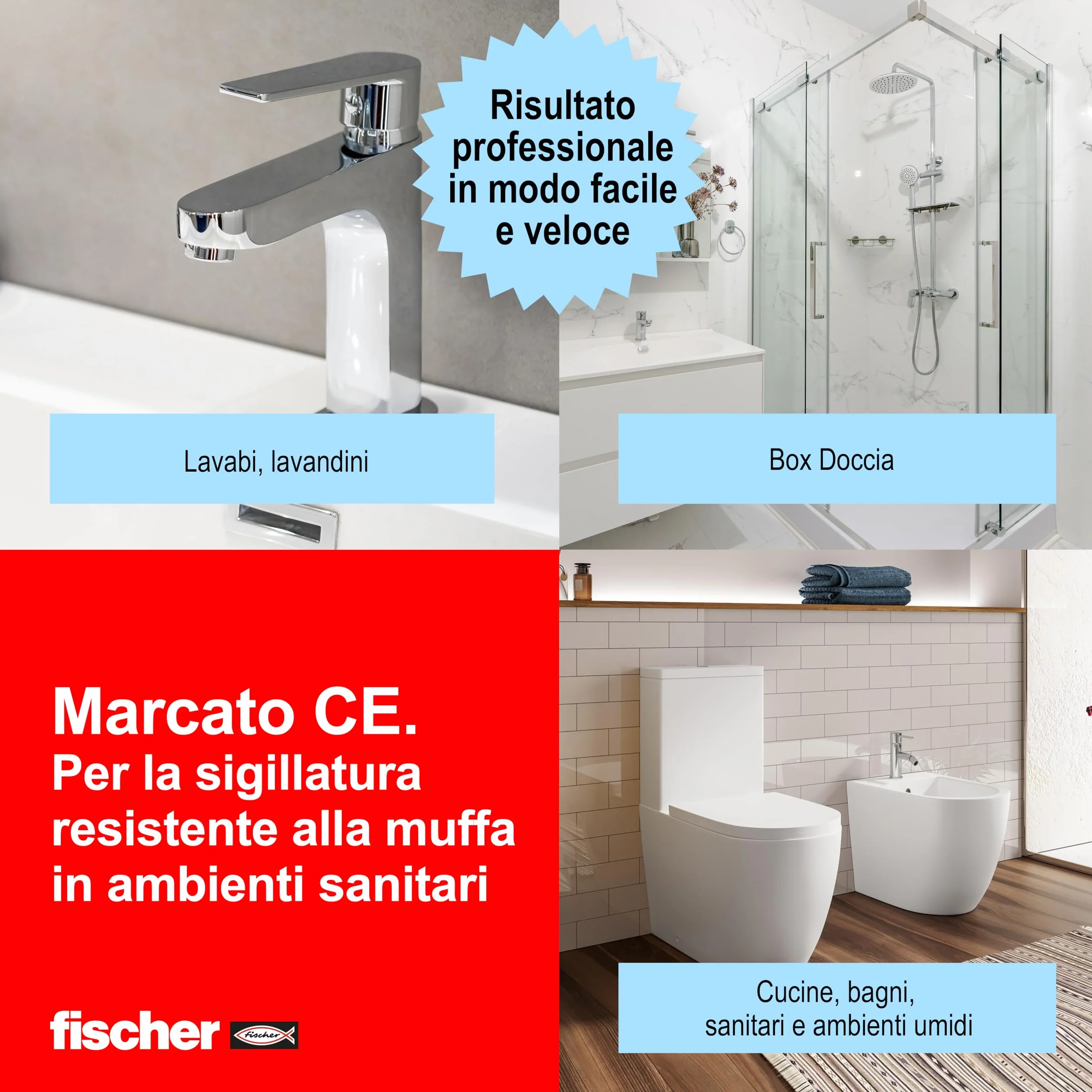 Fischer SAS Silicone Sigillante Antimuffa Acetico 9362 per Sanitari e Cucina