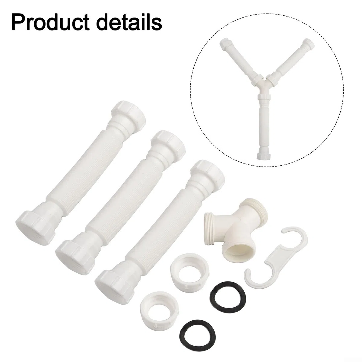 Besttoolifes Kit di scarico doppio per lavello, regolabile, 20-80 cm, flessibile, con adattatori G1-1/2 e G1-1/4, costruzione in PE per lavelli da bagno e cucina