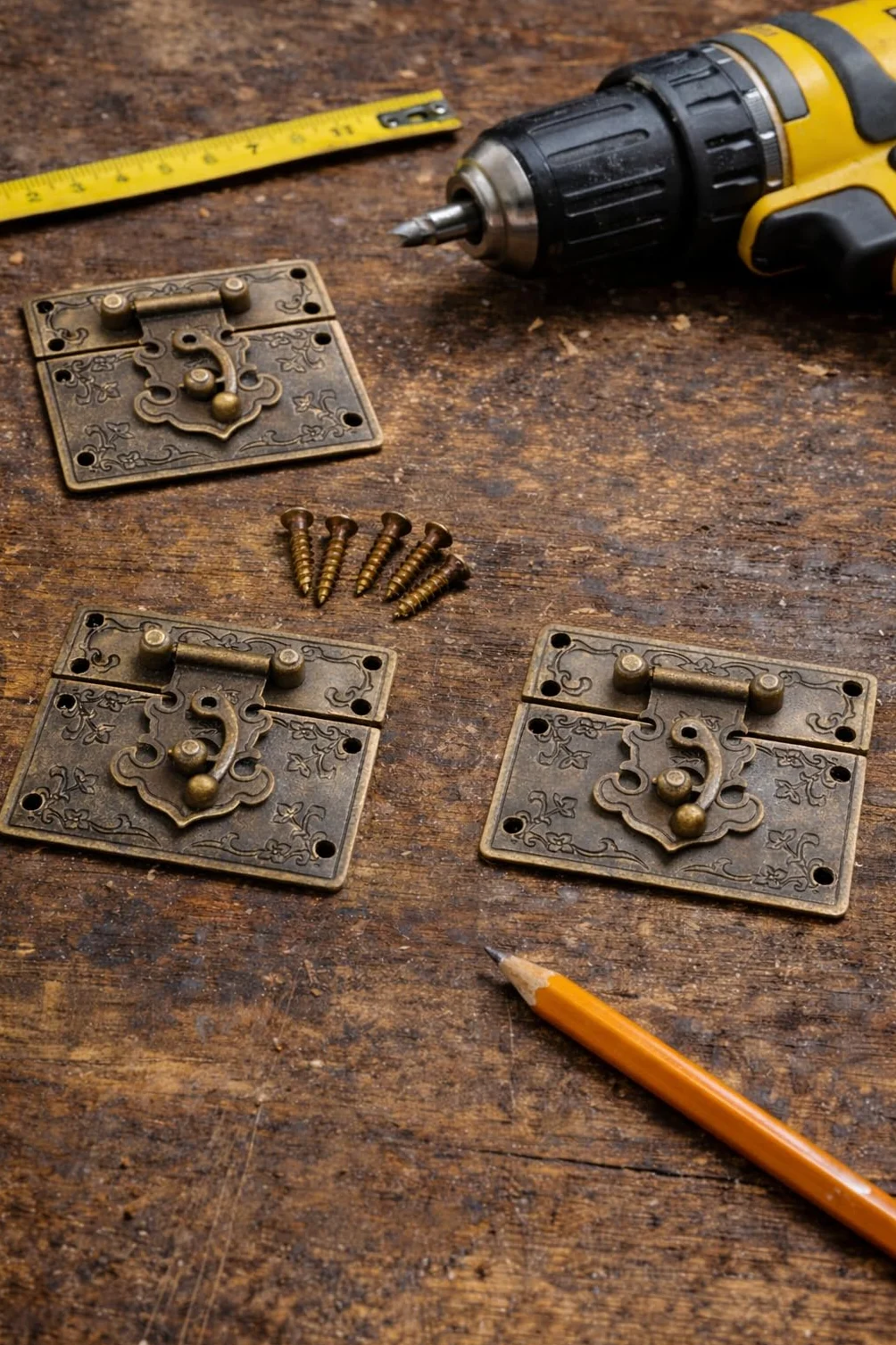 FUXXER Chiusura antica con gancio di bloccaggio per casse mobili, 67 x 58 mm, bronzo, set da 2 pezzi