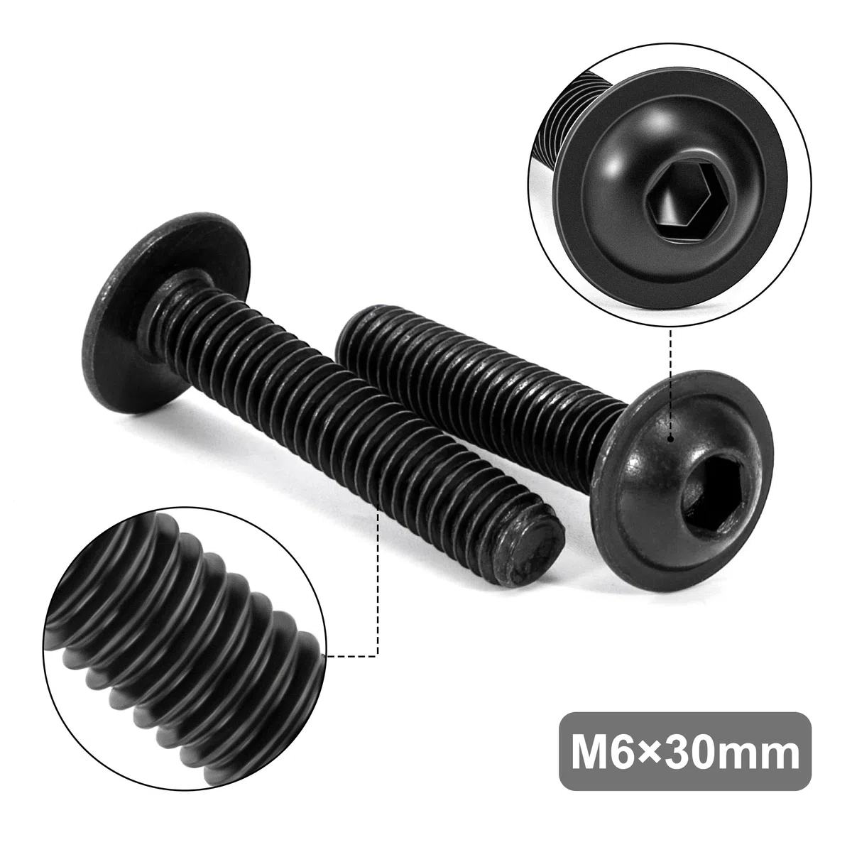 Tunejoy 20 Pezzi Viti a Testa Bombata con Flangia M6 x 30 mm Nero Vite a Testa Esagonale Bulloni in Acciaio Inox A2 V2A Viti a Brugola con Chiavi a Esagono Filettatura Completa