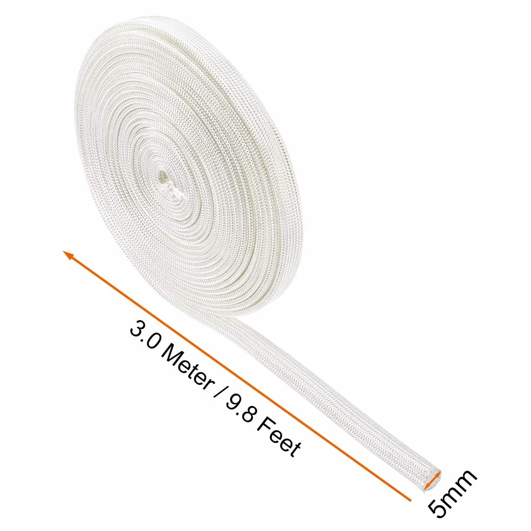 PATIKIL 9.8Ft-5mm Isolamento Treccia Manica, Alta TEMP Fibra Vetro Manica per Filo Protezione Bianco