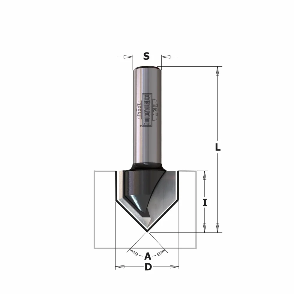 CMT Orange Tools K915-160 Fresa per intagli a "V" HW Z2 S=8mm D=16mm | Metallo duro saldato, Z2 S=8mm, D=16mm, I=16mm, L=45mm, A=90°mm, rotazione destra