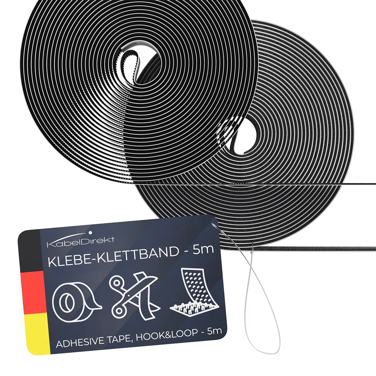 KabelDirekt – Nastro a strappo autoadesivo – 20 mm x 5 m (nastro a strappo, nero)