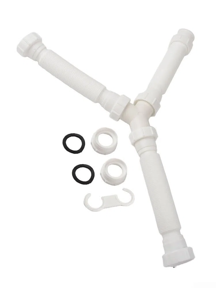 Besttoolifes Kit di scarico doppio per lavello, regolabile, 20-80 cm, flessibile, con adattatori G1-1/2 e G1-1/4, costruzione in PE per lavelli da bagno e cucina