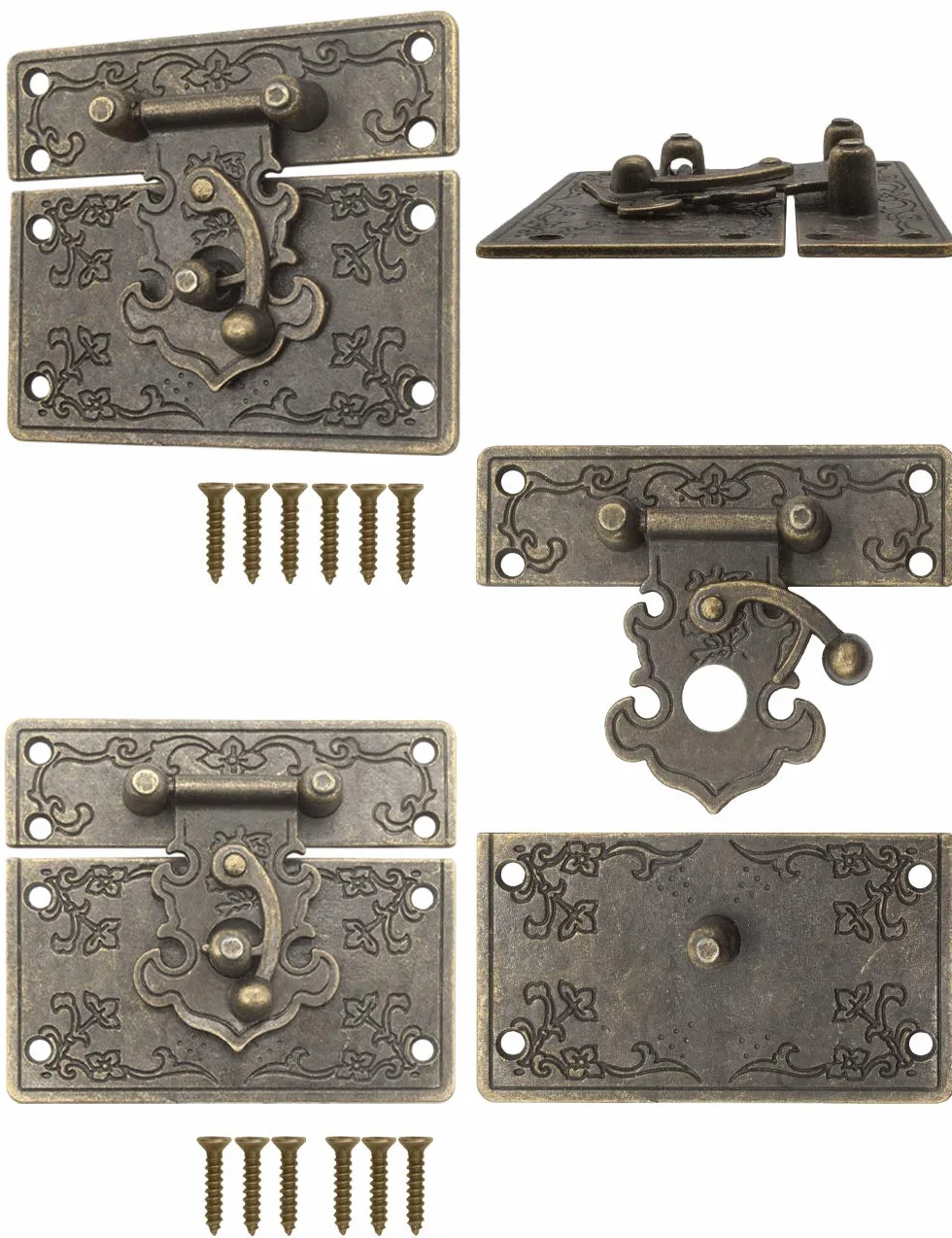 FUXXER Chiusura antica con gancio di bloccaggio per casse mobili, 67 x 58 mm, bronzo, set da 2 pezzi