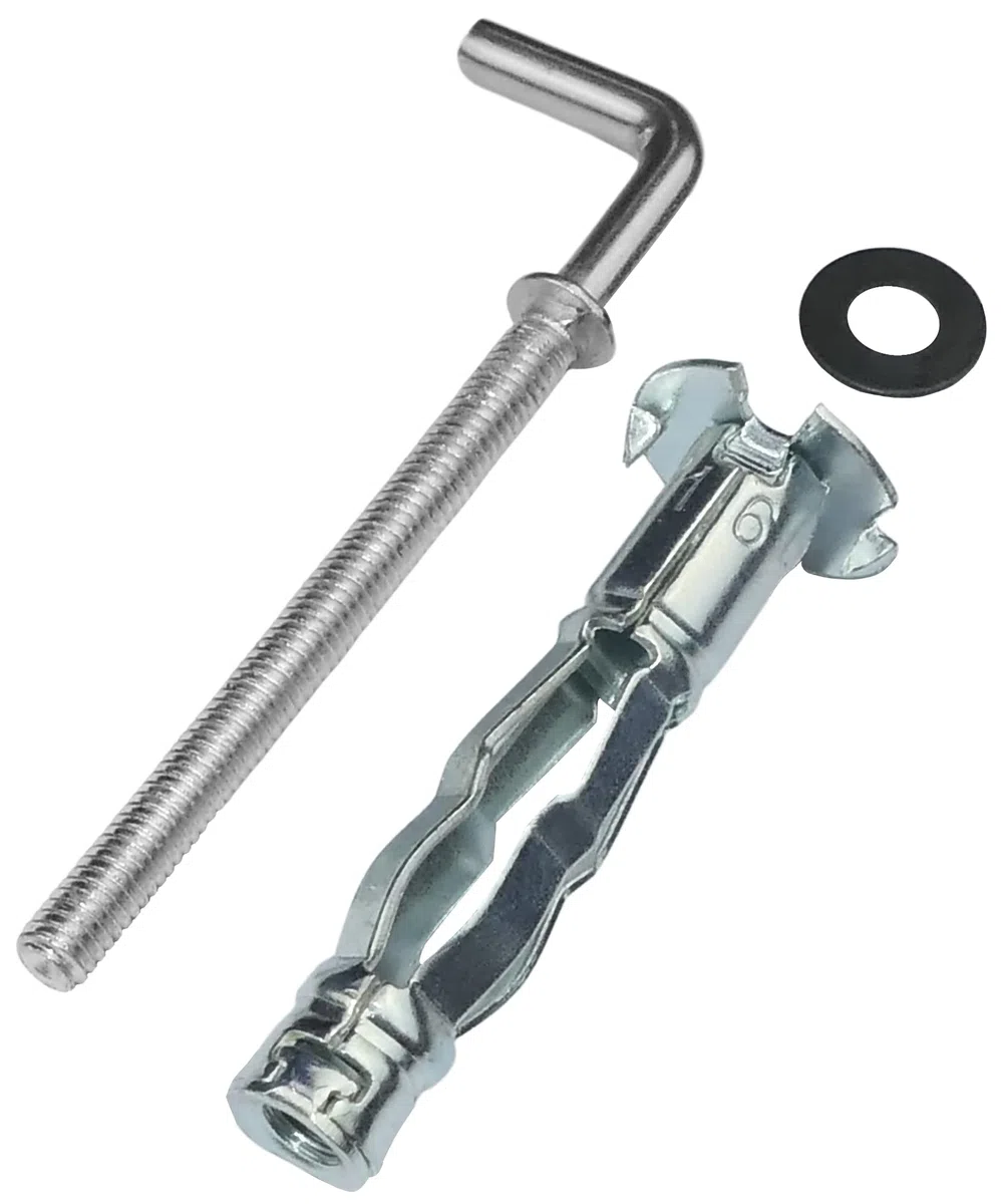 AERZETIX - C57885 - Set di 10 - Tassello a espansione Ø8x38mm con gancio M4 a forma ''L'' - per cartongesso corpo cavo muro a secco - in acciaio - finitura zincata Cr3+