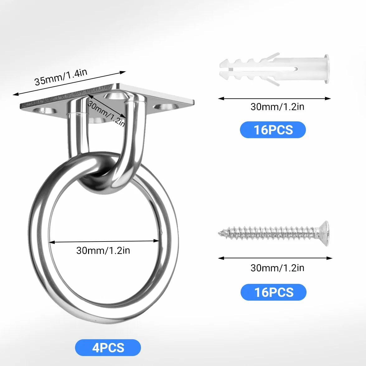 4 Pezzi Gancio da Muro Piastra con Occhiello Inox M5 con Viti, 40x50mm Piastra Occhiello, Gancio Soffitto con Occhielli a U, Gancio Muro Occhielli in Oggetti Appesi, Tende Sole, Piastre Copertura