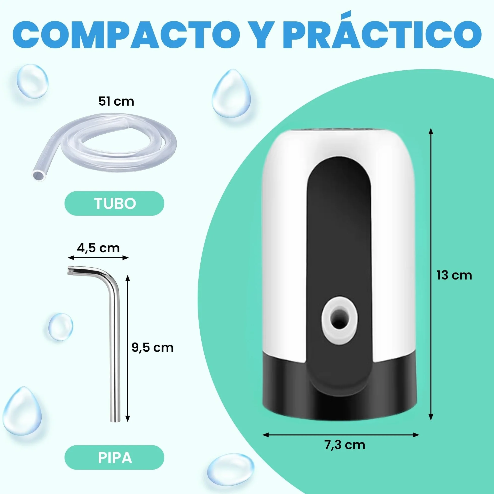Distributore di acqua, rubinetto elettrico per lattine di acqua fredda, pompa dosatrice con due adattatori. 5,7L, 10L, 11,3L, 15L, 18,9L.