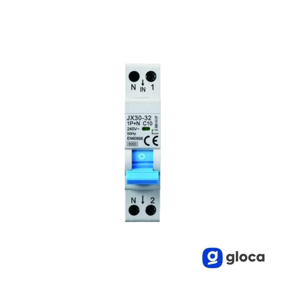 gloca Interruttore Magnetotermico Automatico 1P+N 220V 6KA 1 Modulo DIN (10 Ampere, 1)