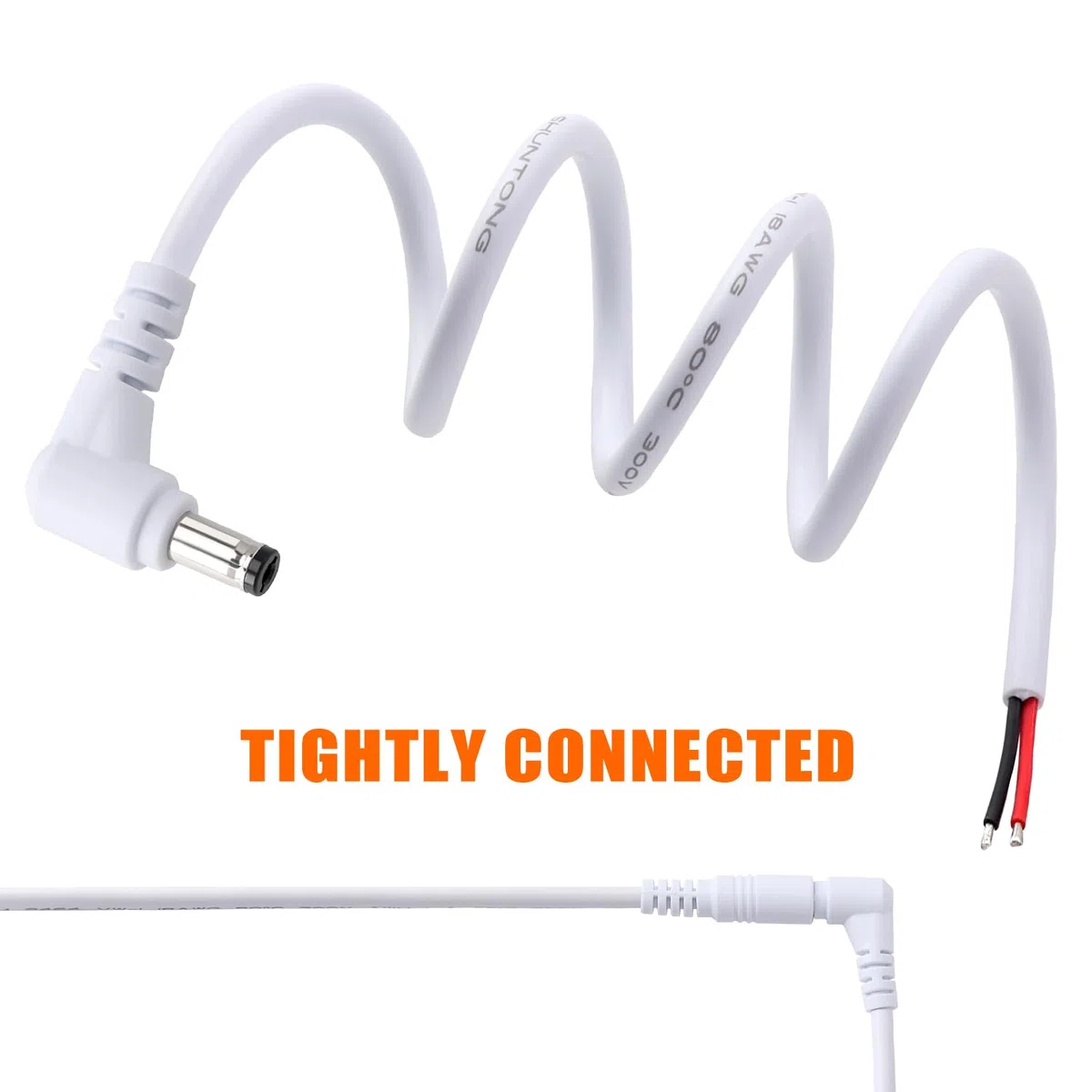 4 Pezzi 30cm 18 AWG 5.5 mm x 2.1 mm Cavo di Alimentazione DC, Spina Maschio ad Angolo Retto a Filo Nudo Cavo Alimentazione Aperto Cavi Riparazione, per Telecamera di Sicurezza, Bianco