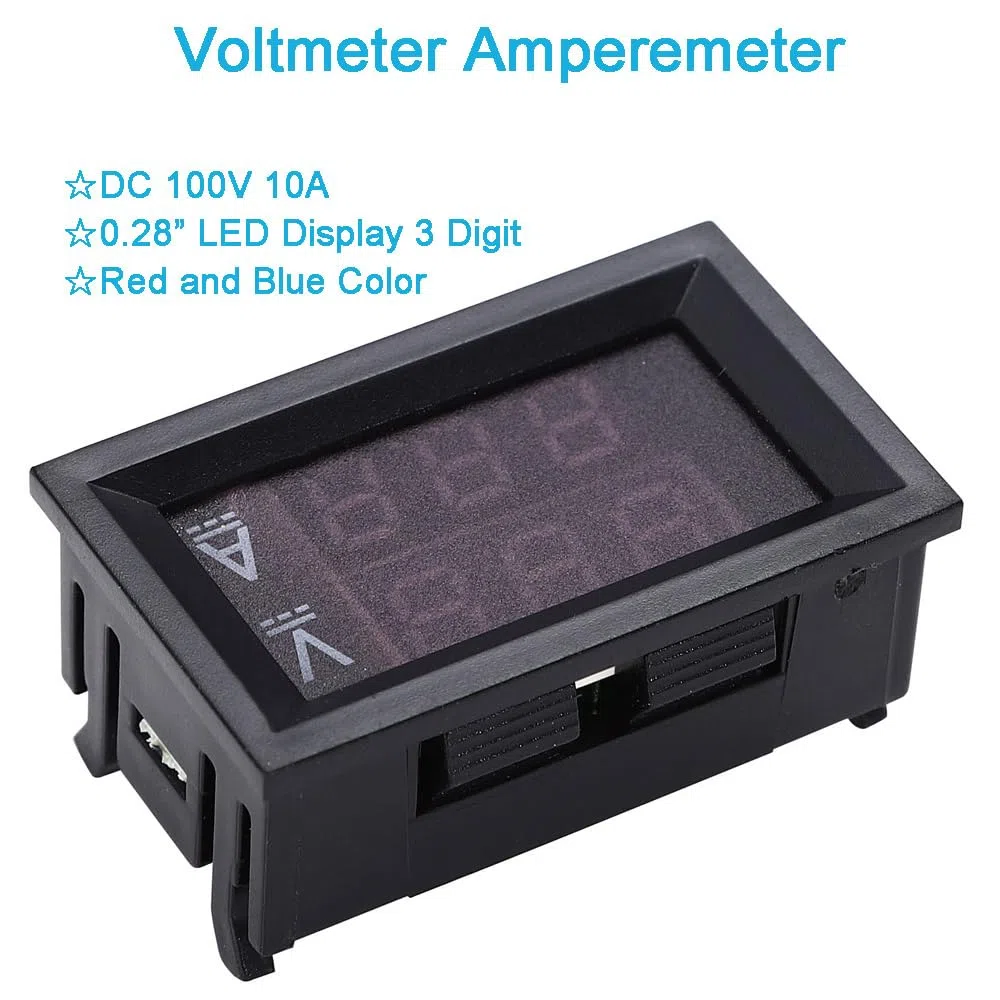 Greluma 2 Pz Amperometro voltmetro digitale da 0,28 pollici, tester di corrente e tensione DC 100V 10A, pannello di visualizzazione a doppio LED blu + rosso a 3 bit