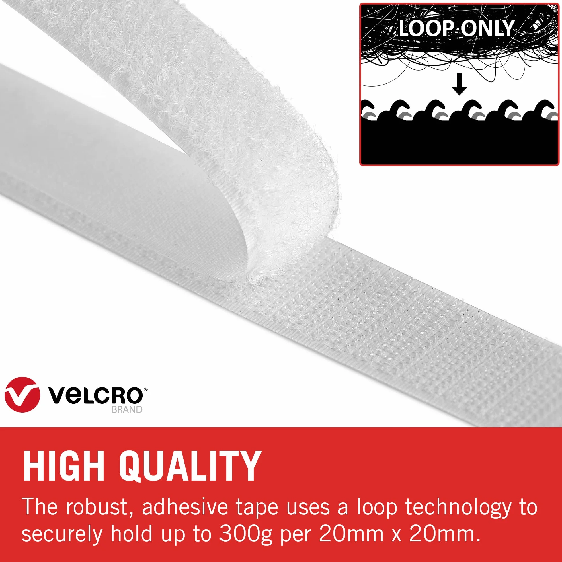 VELCRO Brand Nastro femmina adesivo 20mm x 10m Bianco