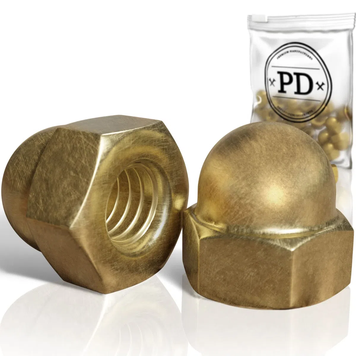 PD® Dadi a cappuccio M5 (DIN 1587), dadi a cappuccio in ottone di alta qualità, tappi di protezione, dadi a cappuccio in ottone in forma alta, per viti, barre filettate e bulloni filettati, 15 pezzi