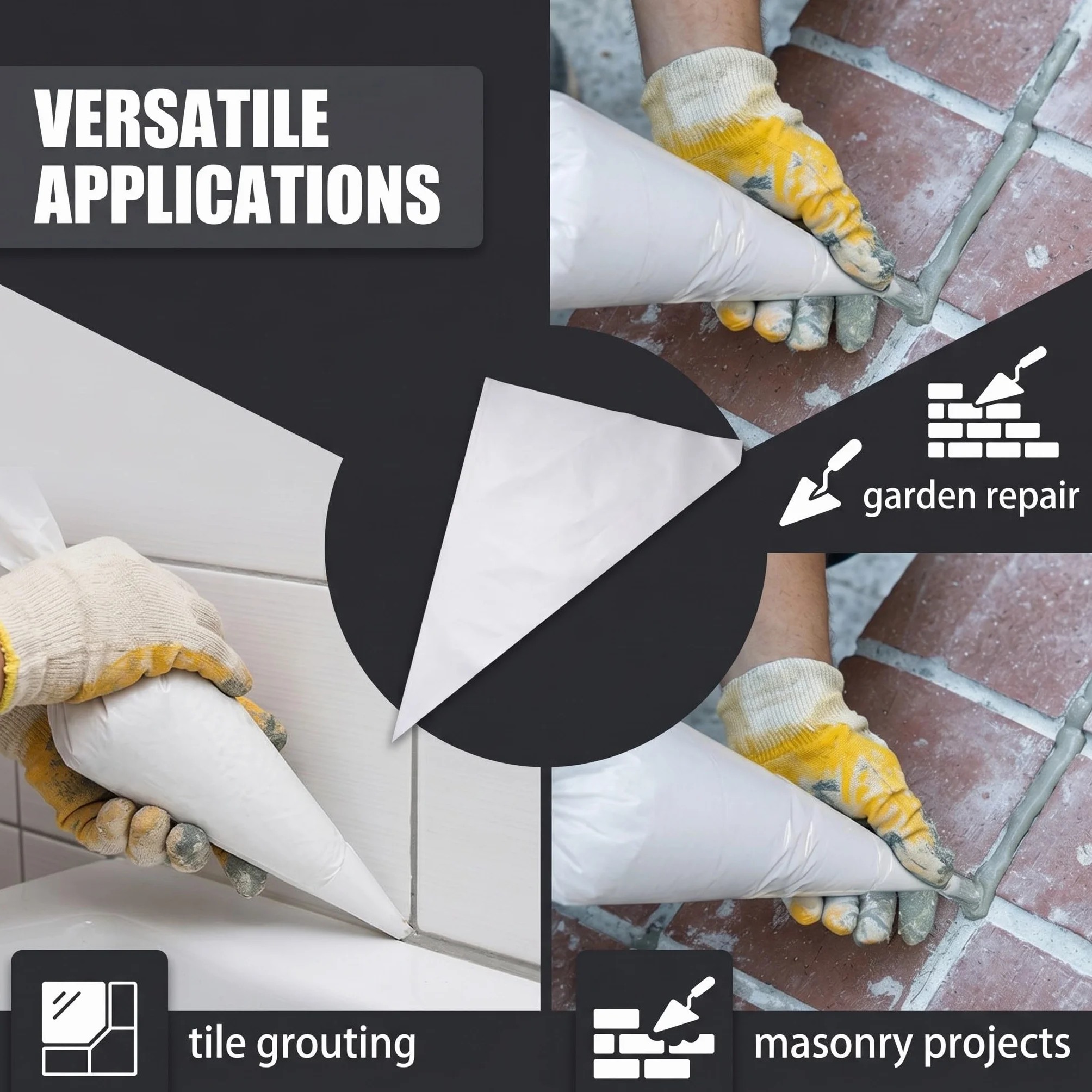 20 Pezzi Sacca per Giunture in HDPE resistente, impermeabile e sigillata per malta e cemento, protegge le mani, colore bianco, misura triangolare 285 x 450 x 530 mm