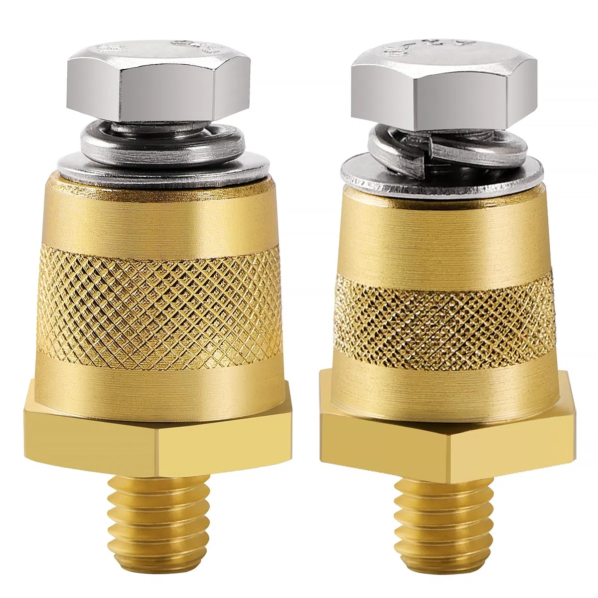 VooGenzek 1 Paio M8 Adattatore Poli Batteria, Adattatori Polo in Ottone Negativo Positivo con Viti in Acciaio Inox e Rondelle, per Batteria al Litio Auto