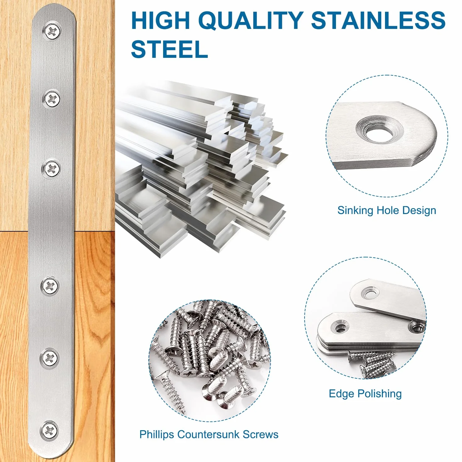 VooGenzek 2 Pezzi 195x20x3 mm Staffe Angolari Piatte, Piastre di Rammendo in Acciaio Inox, Piastre di Giunzione Piatte, Staffe Piatte per Rammendare, con 12 Pezzi Viti, per Riparare Mobili in Legno