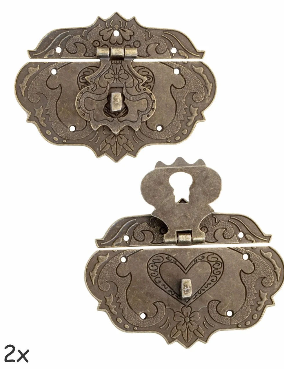 FUXXER Set di 2 chiusure antiche per mobili, 75 x 58 mm, in ferro bronzo, per lucchetti,
