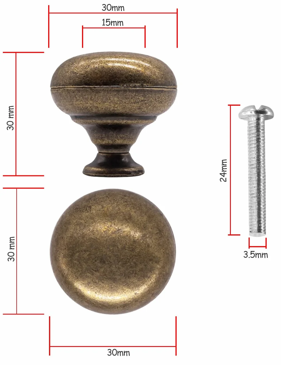 Fuxxer - Maniglie per mobili antiche, pomelli vintage in bronzo, set di 4 pomelli da 30x30 mm