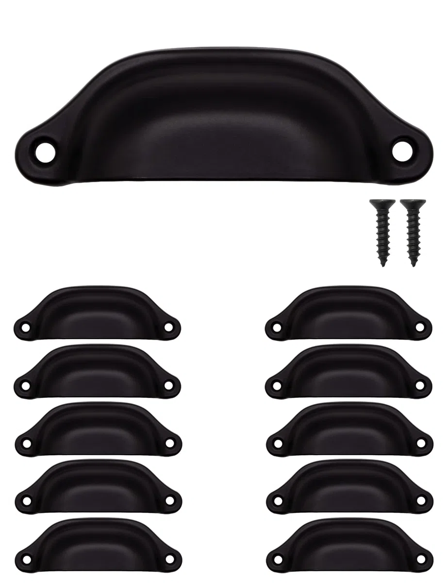 Fuxxer® - Set di 10 maniglie per cassetti antiche - Design retrò - Maniglie per credenze, credenze, cassettiere, stile casa di campagna, 98 x 32 mm, colore: nero
