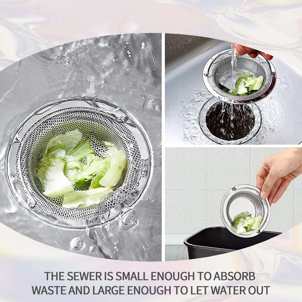 2 Pezzi Filtro Lavello Cucina Acciaio Inossidabile Filtro Lavello con Manico per Bagno Vasca Doccia Cucina Tappo di Scarico Trattiene Capelli Strainer（11 x 8 x 2 cm）
