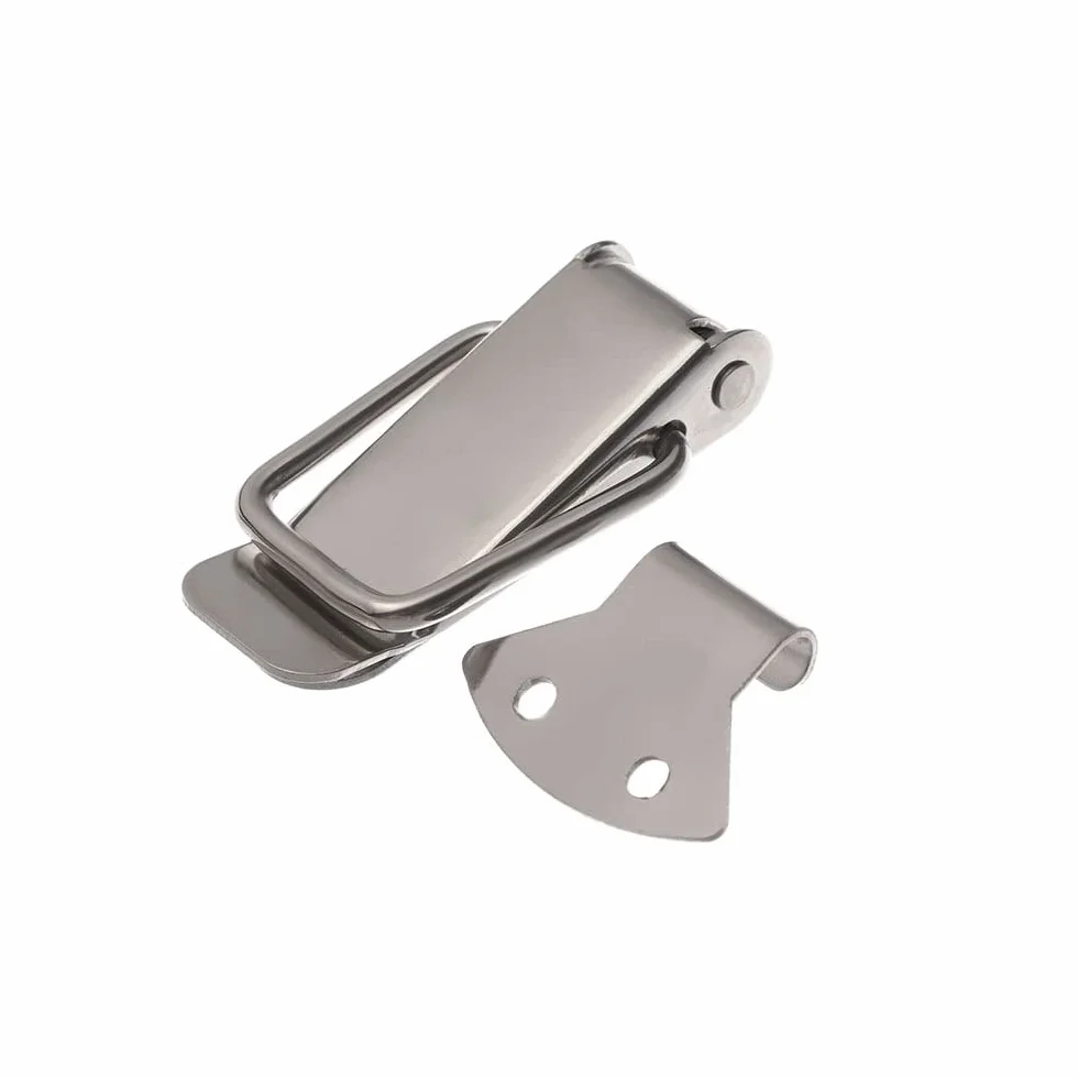 4 morsetti a levetta in acciaio inox da 45 mm, con chiusura a molla, per cassetta degli attrezzi, cassetto, armadietto, baule con serratura