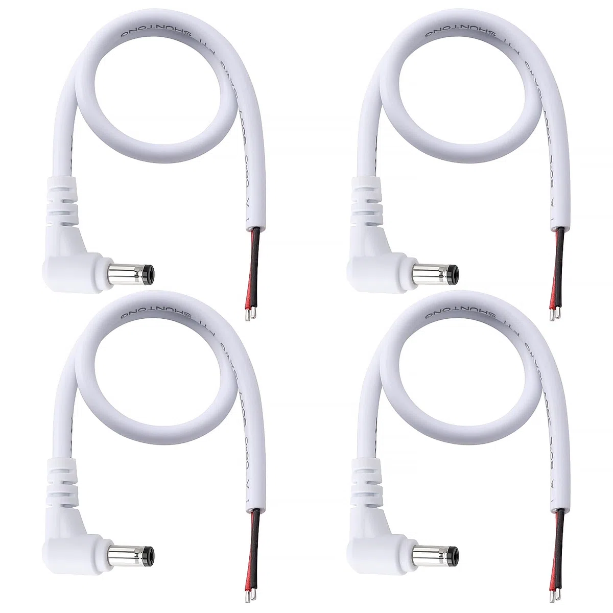 4 Pezzi 30cm 18 AWG 5.5 mm x 2.1 mm Cavo di Alimentazione DC, Spina Maschio ad Angolo Retto a Filo Nudo Cavo Alimentazione Aperto Cavi Riparazione, per Telecamera di Sicurezza, Bianco