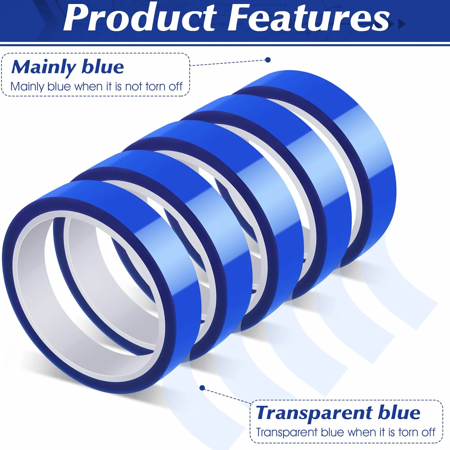 5 rotoli di nastro adesivo resistente al calore, 20 mm x 30 m, blu per sublimazione, senza residui, per circuiti elettronici, trasferimento di calore