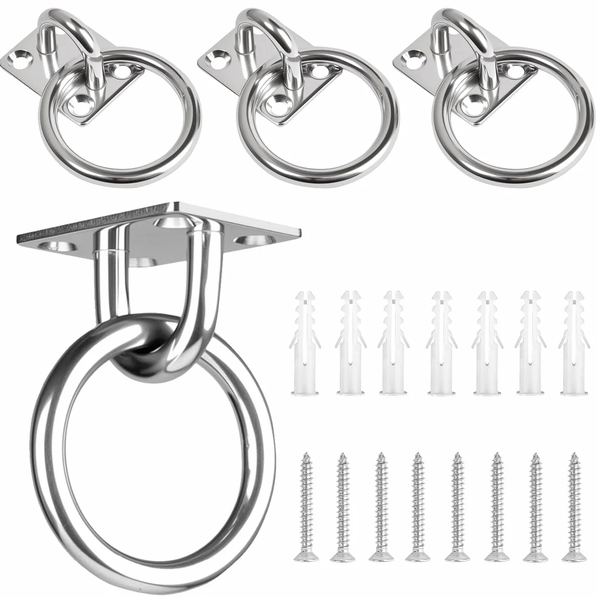 4 Pezzi Gancio da Muro Piastra con Occhiello Inox M5 con Viti, 40x50mm Piastra Occhiello, Gancio Soffitto con Occhielli a U, Gancio Muro Occhielli in Oggetti Appesi, Tende Sole, Piastre Copertura