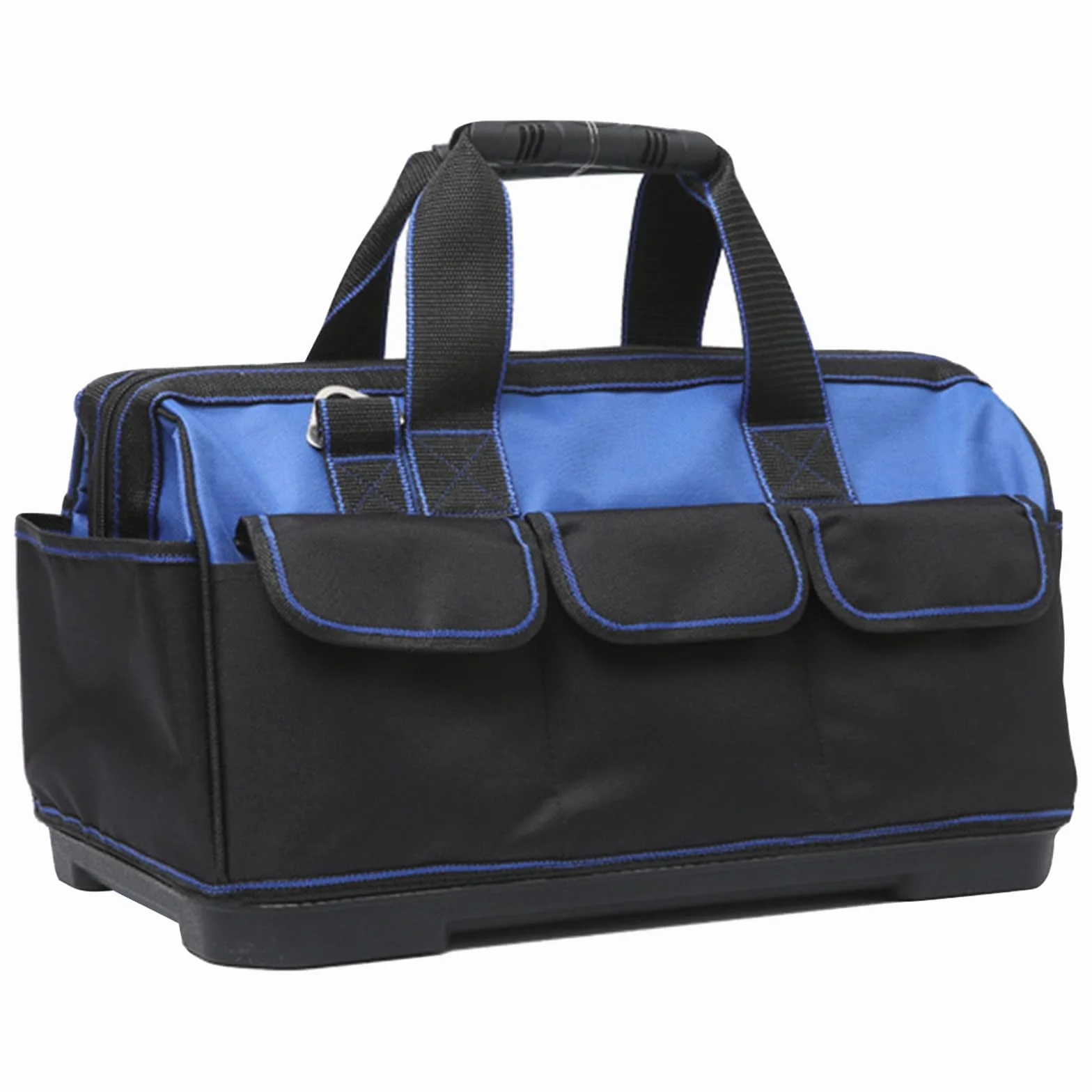 Borsa per attrezzi resistente con fondo rigido impermeabile, ampia apertura per elettricista, carpentiere, meccanico, con molte tasche (Blu, 21/29/40 cm)