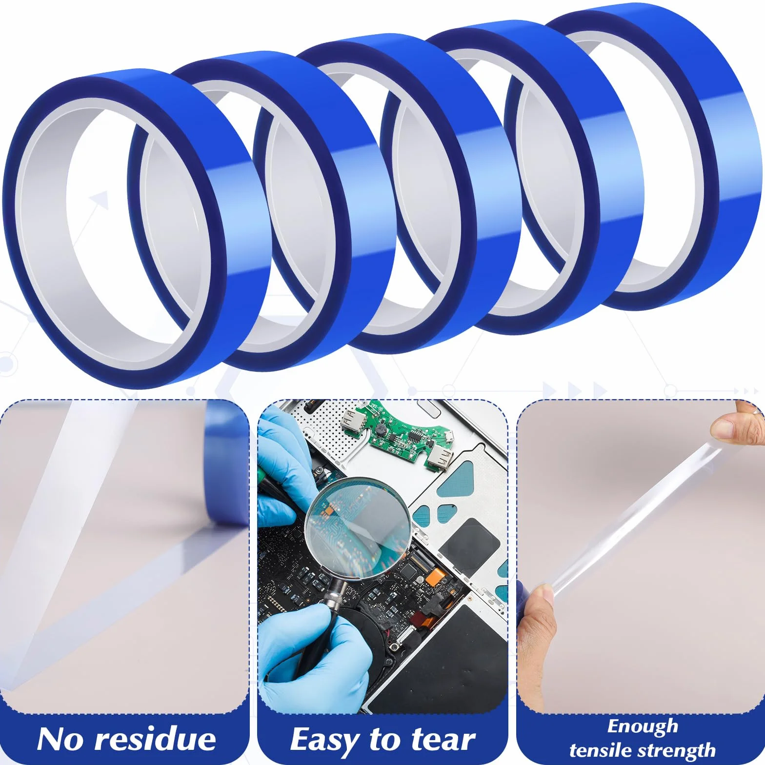 5 rotoli di nastro adesivo resistente al calore, 20 mm x 30 m, blu per sublimazione, senza residui, per circuiti elettronici, trasferimento di calore
