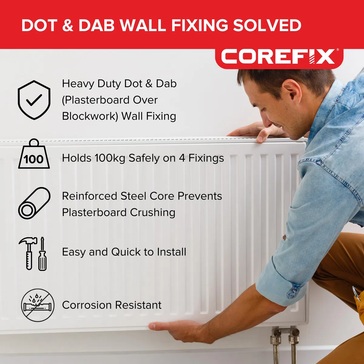 Corefix, fissaggi resistenti per cartongesso, testati fino a una portata di 250 kg, confezione da 4 pezzi