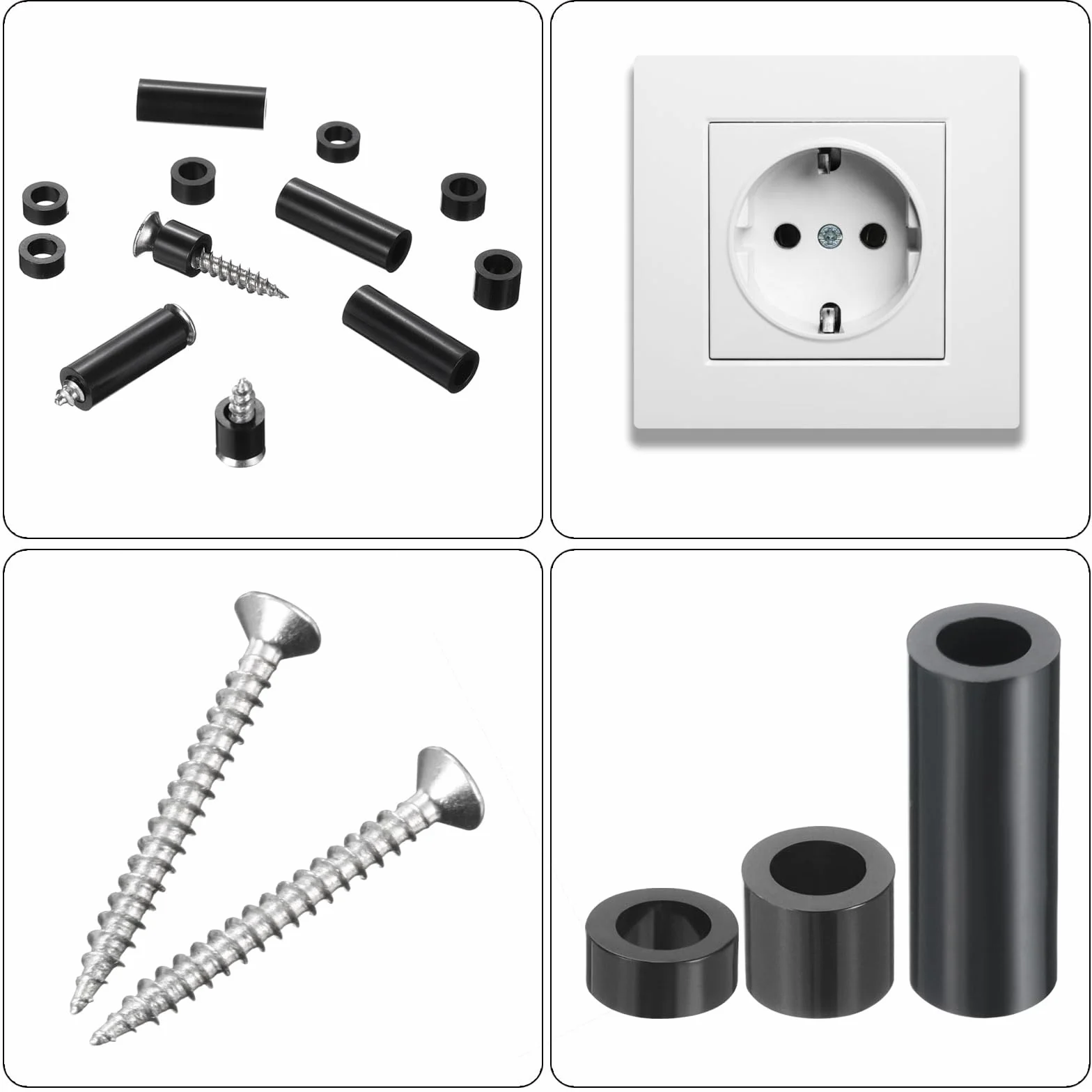 QUARKZMAN 100pz Distanziali Tondi in Nylon 4mm Id, 7mm Od, 3mm Distanziatori per Viti di Altezza Senza Filetto, Distanziatore in Plastica per Viti M4, Nero