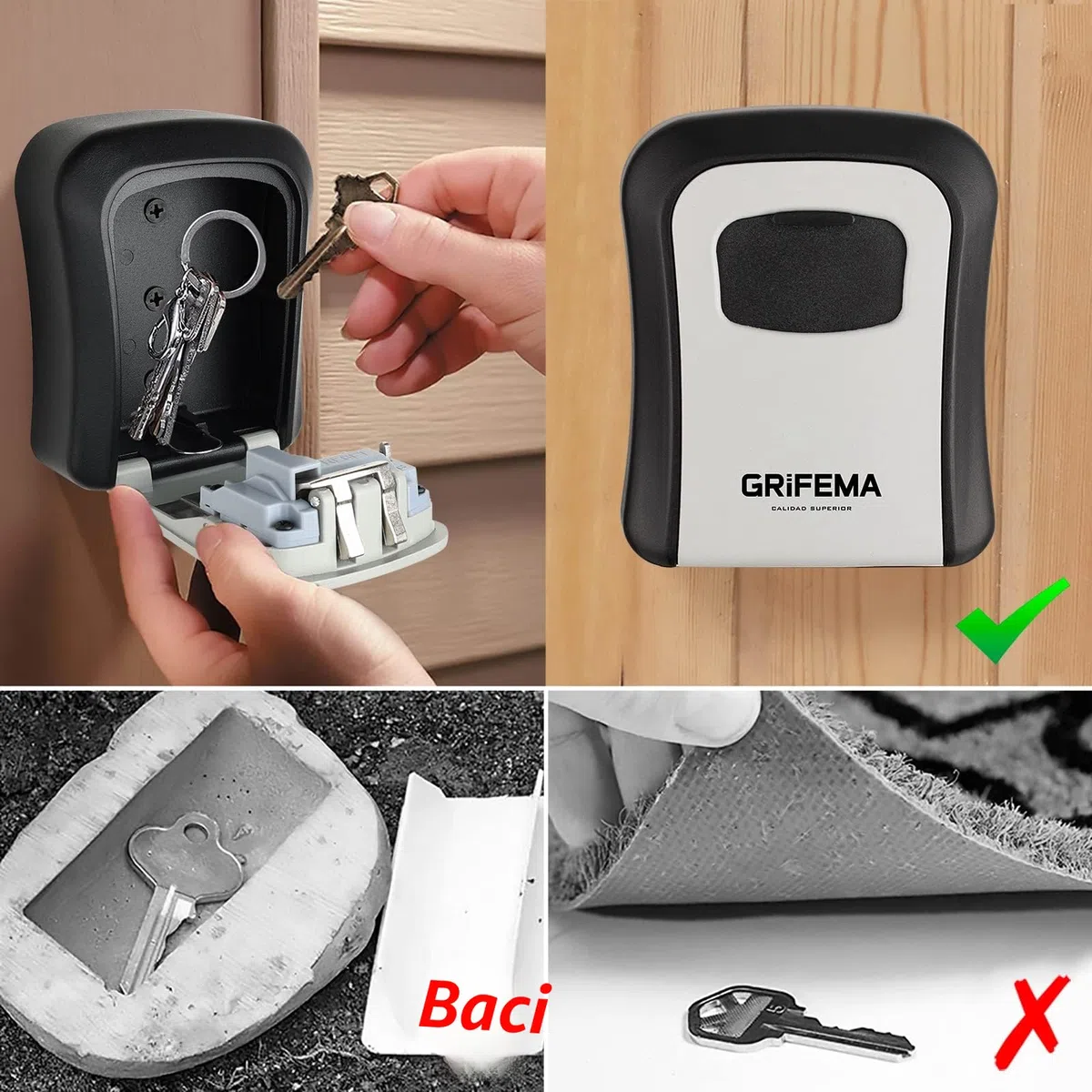 GRIFEMA GA1003-1 Cassaforte per Chiavi Montata a Parete,Cassetta di Sicurezza a Chiave Impermeabile,Cassaforte Porta Chiavi da Esterno con 4 Cifre Combinazione Codice