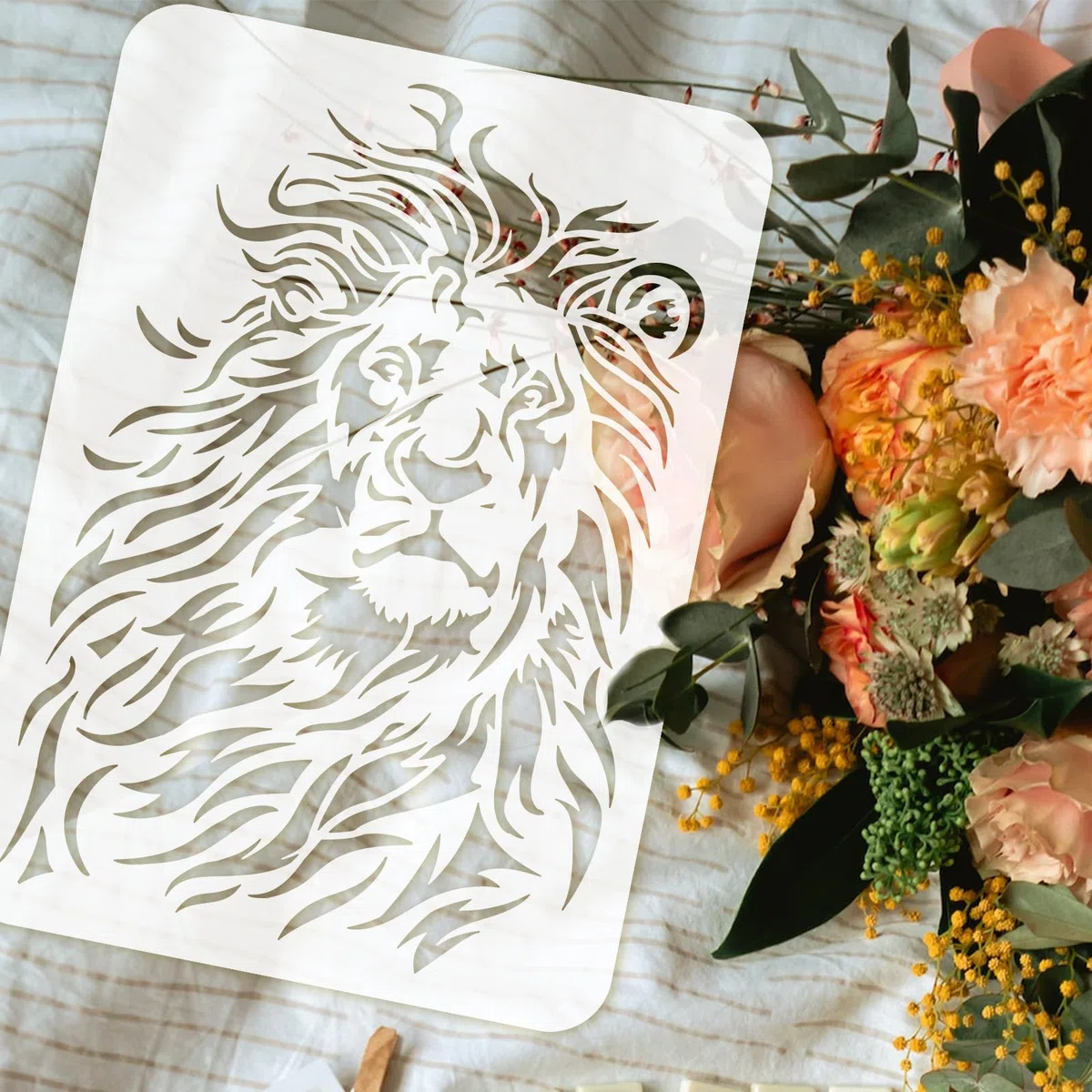 FINGERINSPIRE Sciabola da Leone Tribale, Modello per Dipinti 29,7x21 cm, Grande Disegno di Leone, Modello in Plastica, Tema Animale Domestico, Sciabola da Pittura per Fai-da-Te, Artigianato, Lavori a