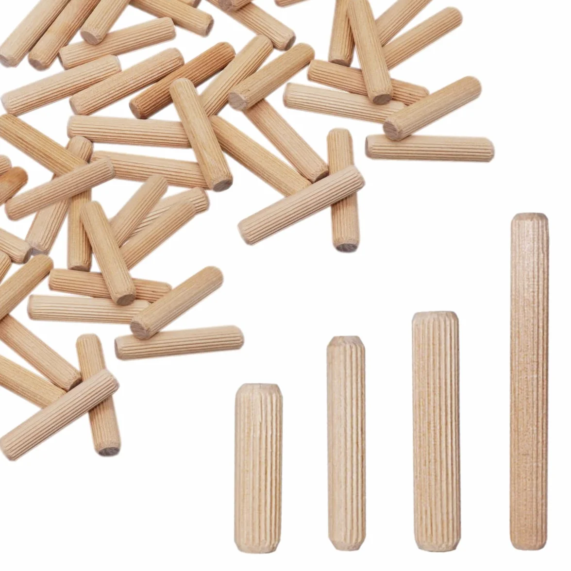 SKIR'CO (100 pezzi) Tasselli in Legno 5 x 30 mm, Tappi in Legno Scanalati, Perni Scanalati per Mobili, Tasselli Scanalati