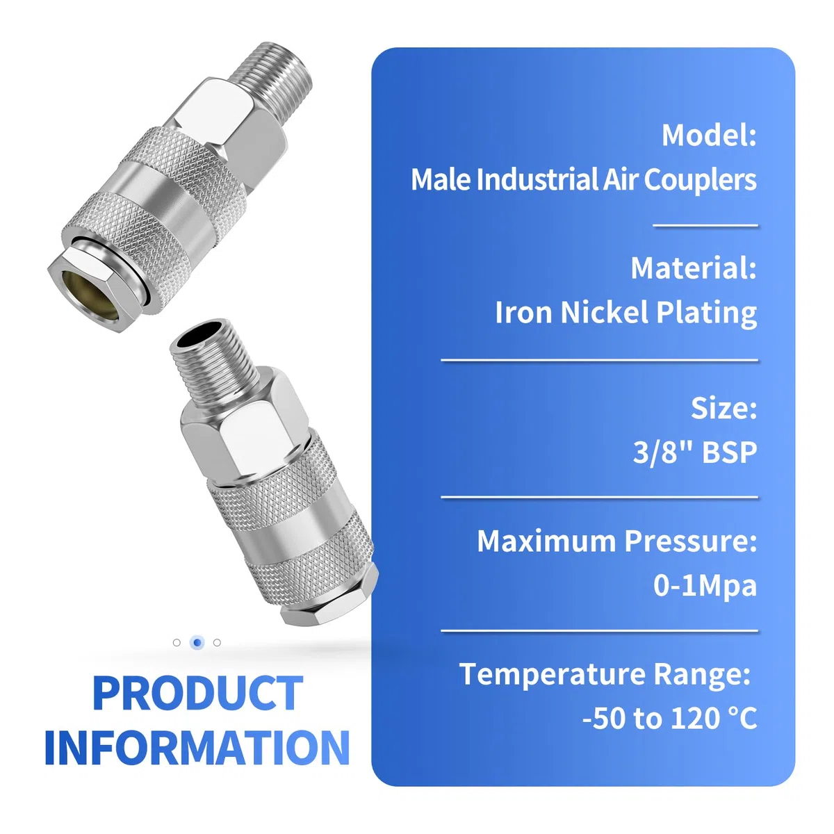 2 pezzi 3/8" BSP maschio raccordi del tubo dell'aria, linea dell'aria accoppiatore industriale rapido, kit di riparazione del tubo del compressore pneumatico