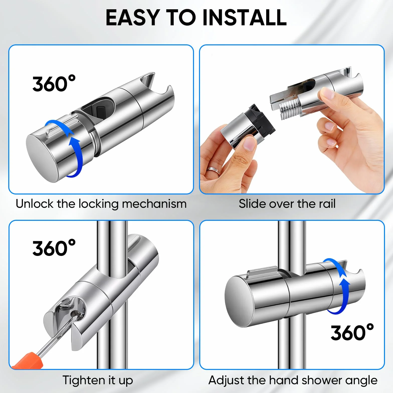 URAQT Universale Supporto Soffione Doccia, Supporto Doccia Regolabile a 360°, Rimovibile Supportos per Doccias Adatto per Asta Doccia da Diametro 18-25 mm, Universale Doccias Supportos Accessori Bagno