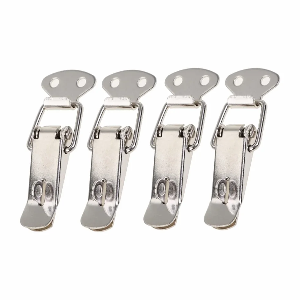 4 morsetti a levetta in acciaio inox da 45 mm, con chiusura a molla, per cassetta degli attrezzi, cassetto, armadietto, baule con serratura