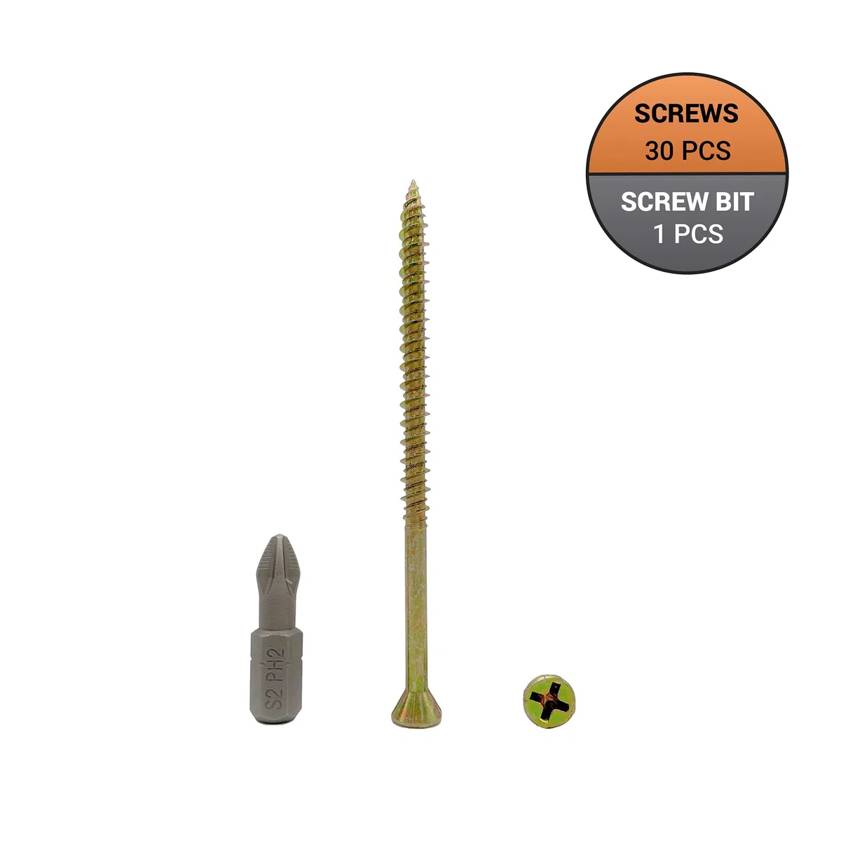 Confezione da 30 pezzi in acciaio zincato giallo 4,2 x 75 mm viti per legno, vite per truciolato, testa a testa svasata, compensato, viti per truciolato (30, 4,2 x 75 mm)