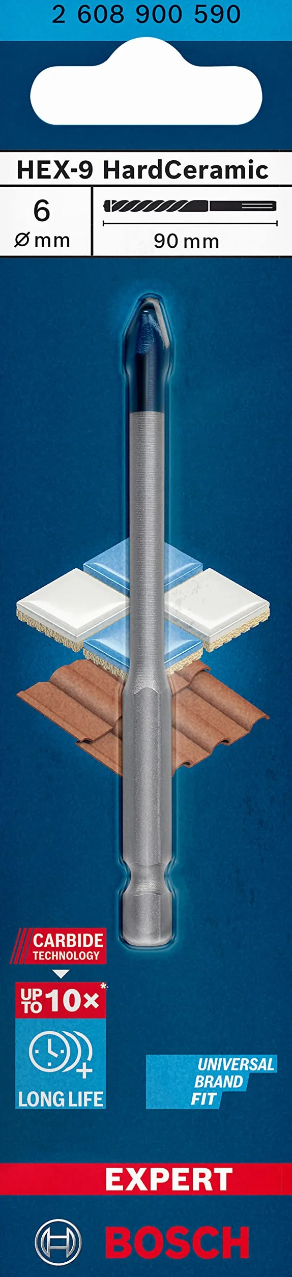 Bosch 1x Punta EXPERT HEX-9 Hard Ceramic (per Piastrelle dure, Piastrelle morbide, Ø 6,00 mm, Professional Accessorio Trapano, Trapano/avvitatori rotanti)
