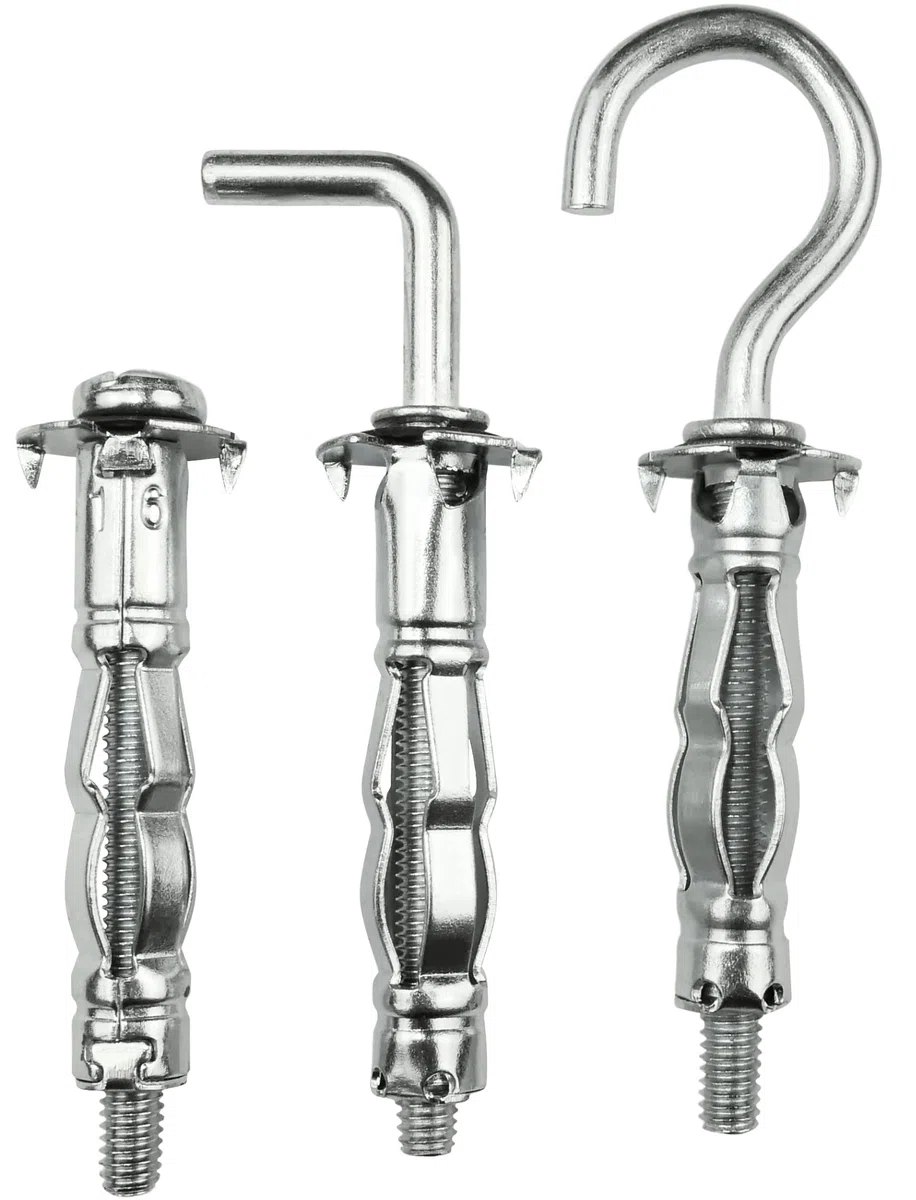 AERZETIX - C57885 - Set di 10 - Tassello a espansione Ø8x38mm con gancio M4 a forma ''L'' - per cartongesso corpo cavo muro a secco - in acciaio - finitura zincata Cr3+