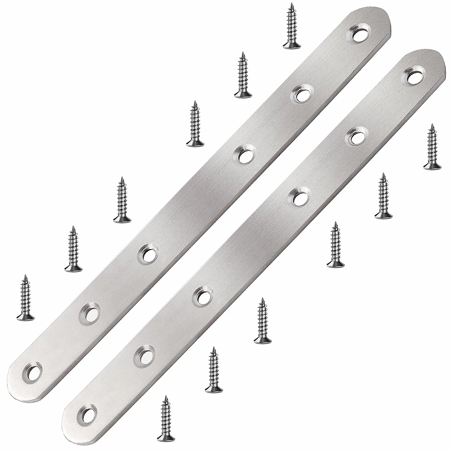 VooGenzek 2 Pezzi 195x20x3 mm Staffe Angolari Piatte, Piastre di Rammendo in Acciaio Inox, Piastre di Giunzione Piatte, Staffe Piatte per Rammendare, con 12 Pezzi Viti, per Riparare Mobili in Legno