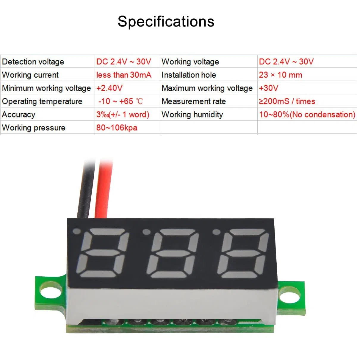 Greluma 5 Pezzi Mini voltmetro DC digitale da 0,28", misuratore di tensione del voltmetro DC a due fili da 2,5 V-30 V - 5 colori