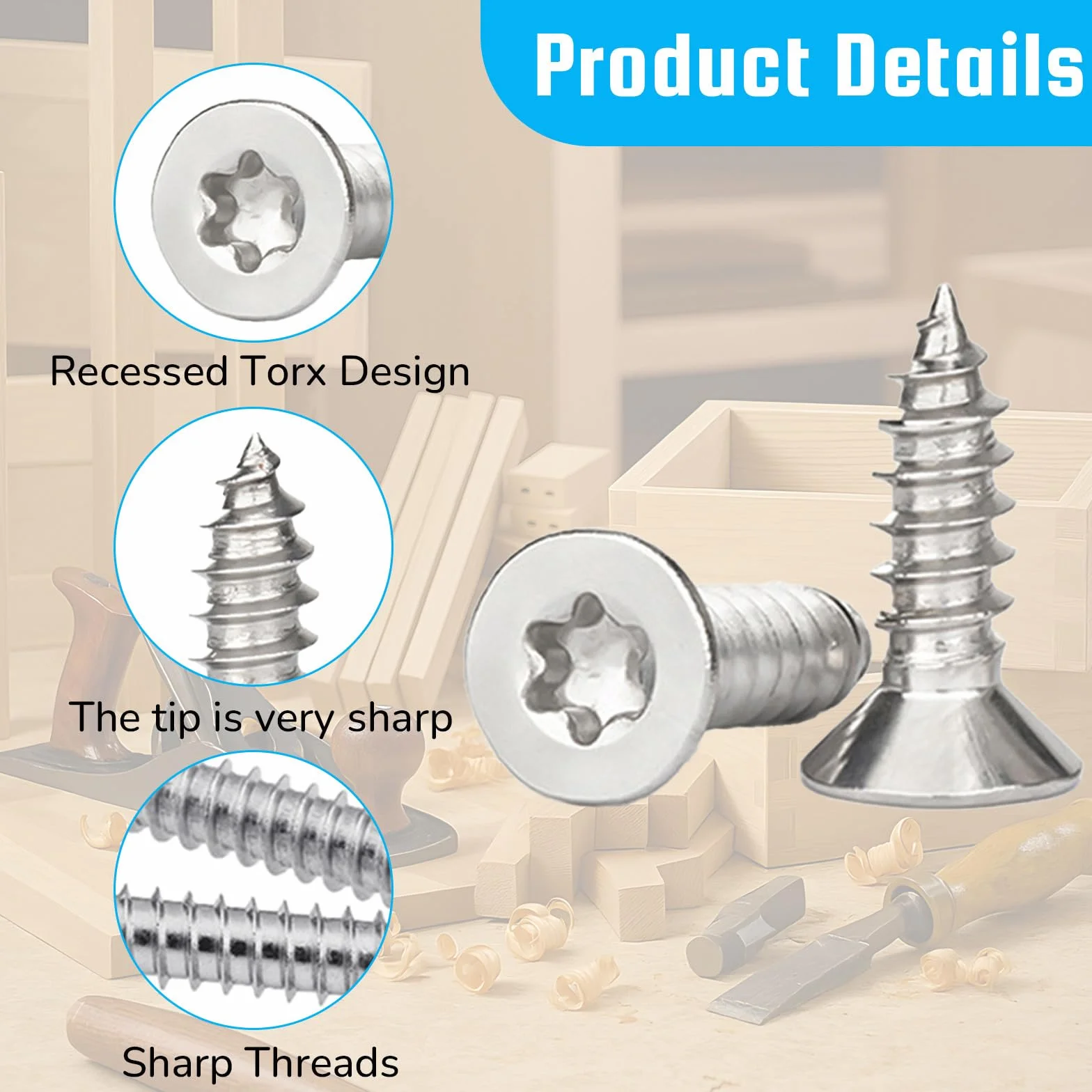 50 Pezzi Viti Torx a Testa Svasata M3x20mm, Viti Autofilettanti Acciaio Inox A2 V2A, Filettatura Completa per Legno e Cartongesso