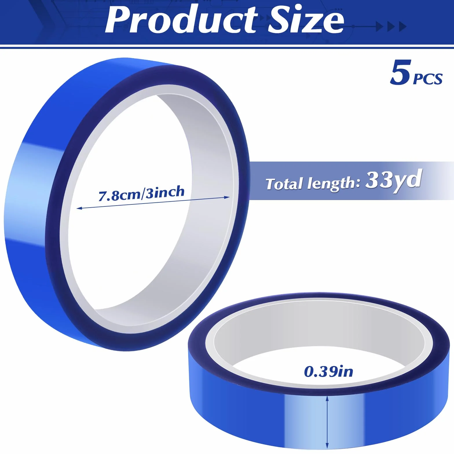 5 rotoli di nastro adesivo resistente al calore, 20 mm x 30 m, blu per sublimazione, senza residui, per circuiti elettronici, trasferimento di calore